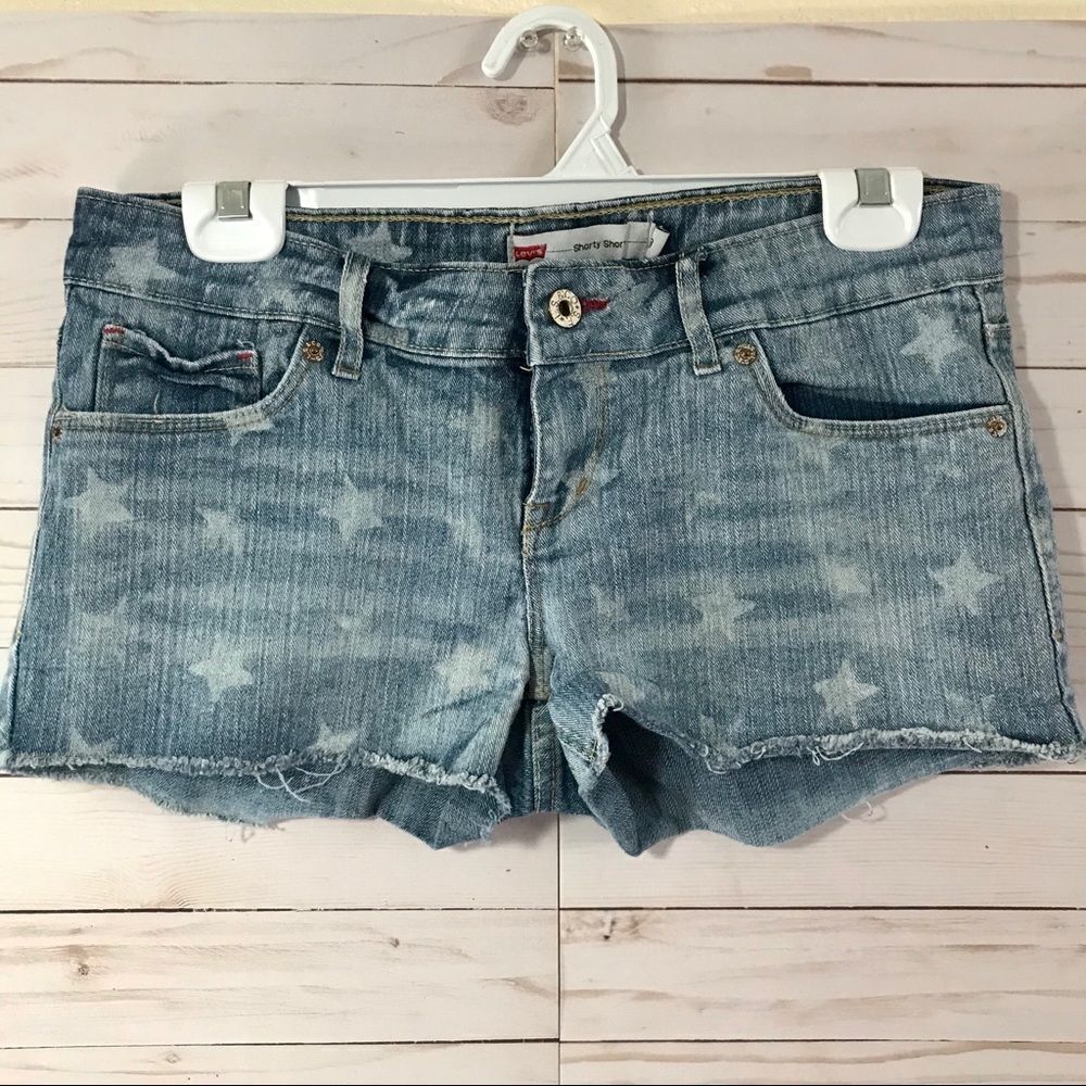 Levi’s Shorty Shorts Denim Stars Fringed Hem